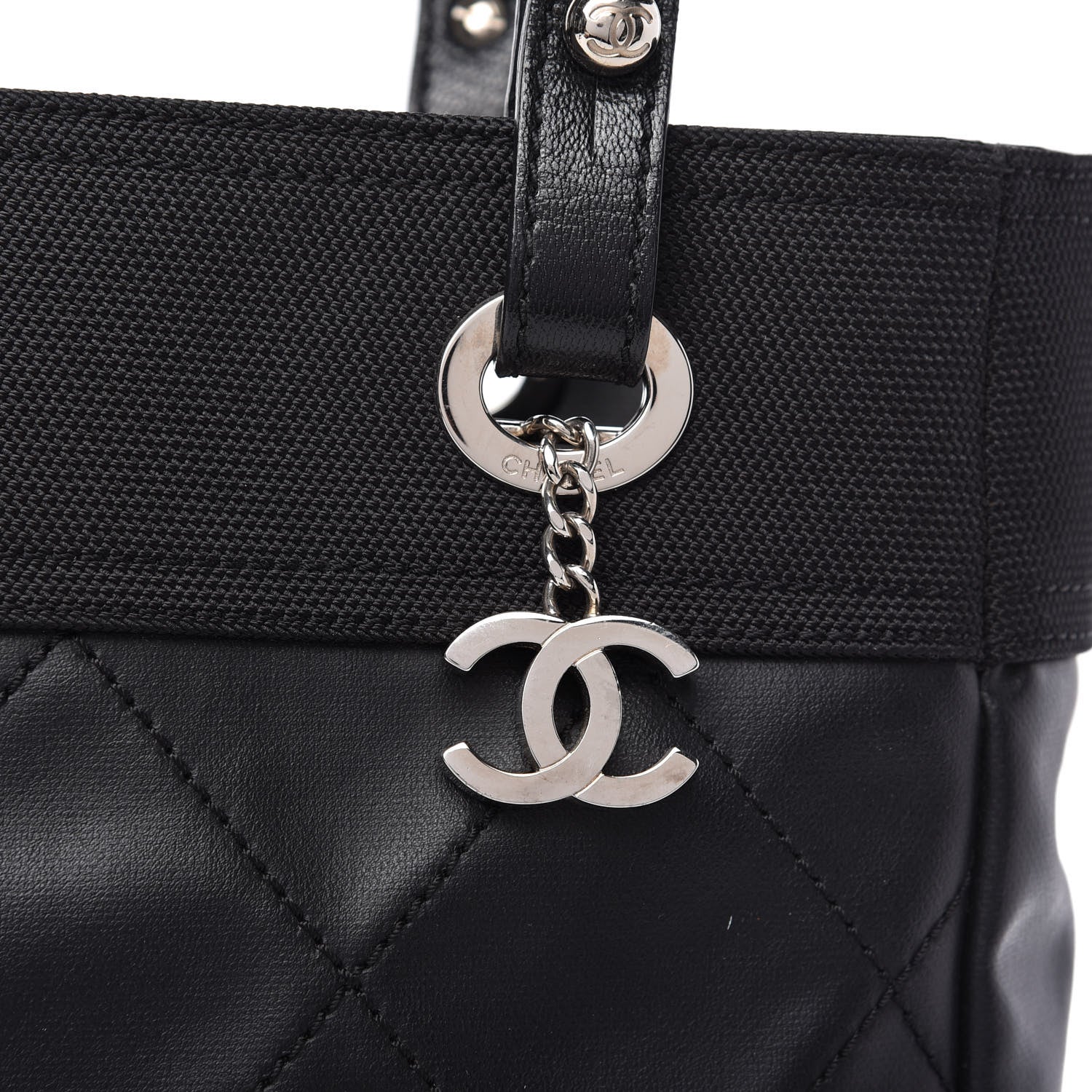 Chanel Coated Canvas Quilted Small Paris Biarritz Tote Black 10 of 10