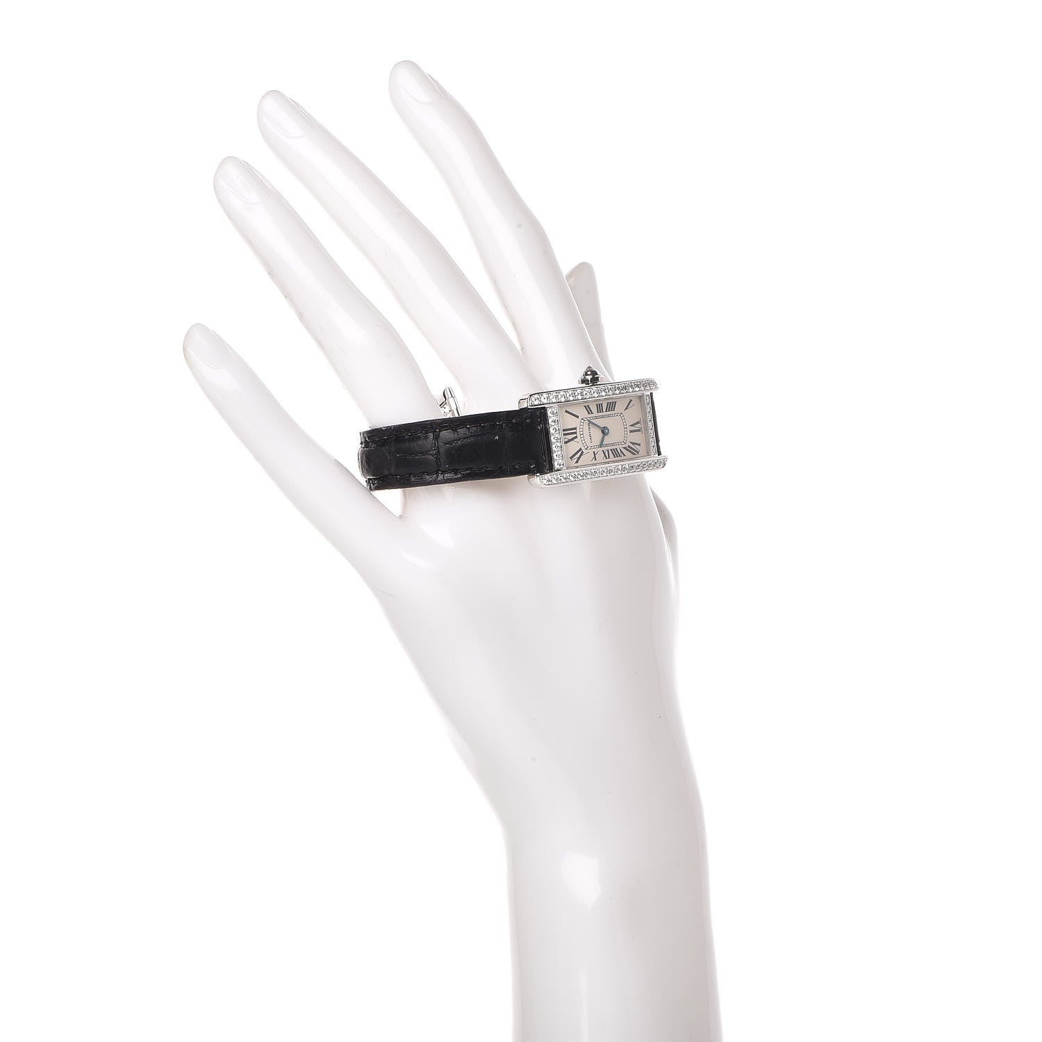 Cartier 18K White Gold Alligator Diamond Bezel 19mm Tank Americaine Quartz Watch 2 of 15