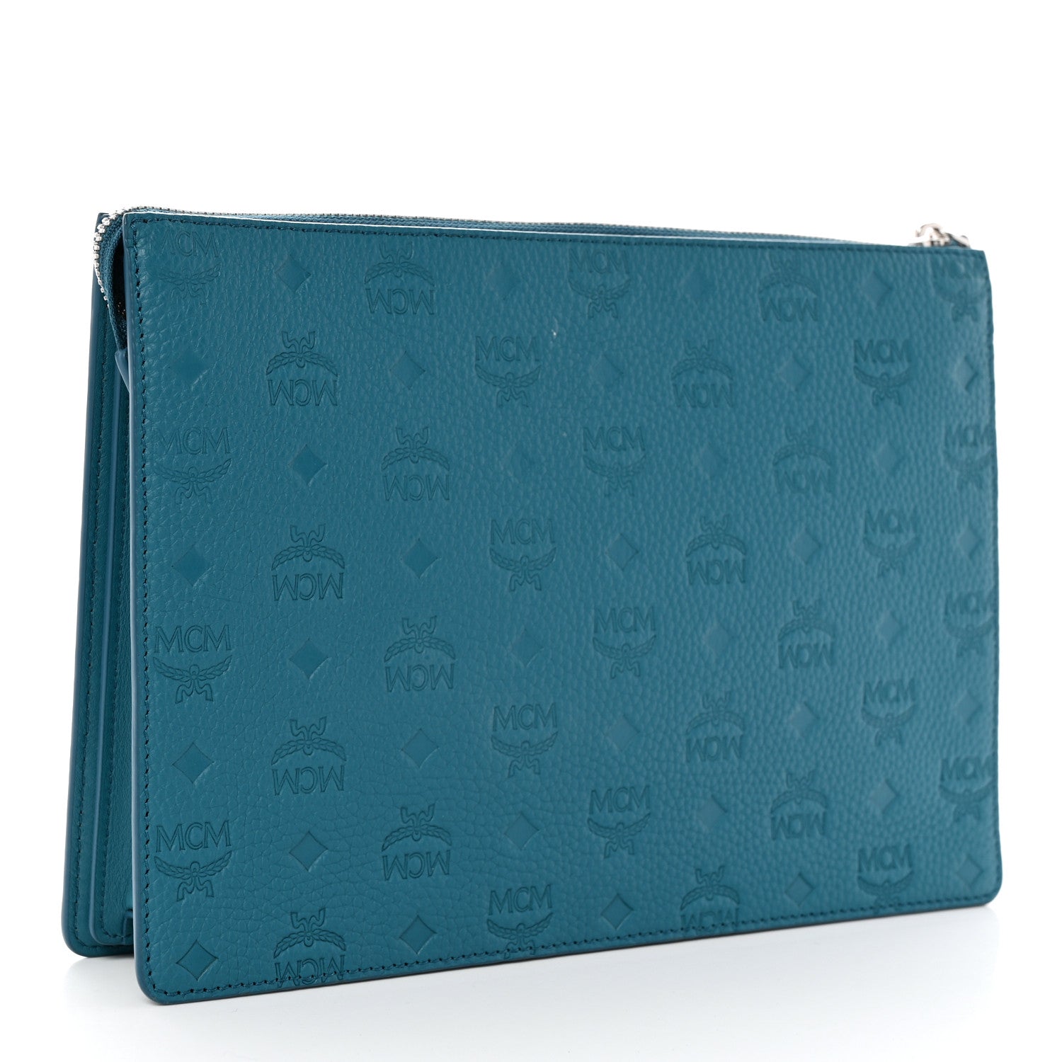 MCM Calfskin Ottomar Monogram Medium Tivitat Document Holder Teal 3 of 11