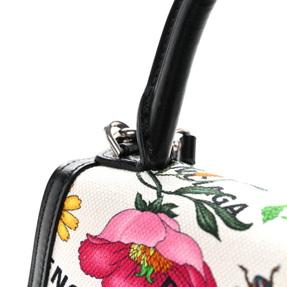 Balenciaga X GUCCI Canvas Boarded Plutone Calfskin Flora Logo Print Small Hourglass Top Handle Bag White Multicolor Black 10 of 10