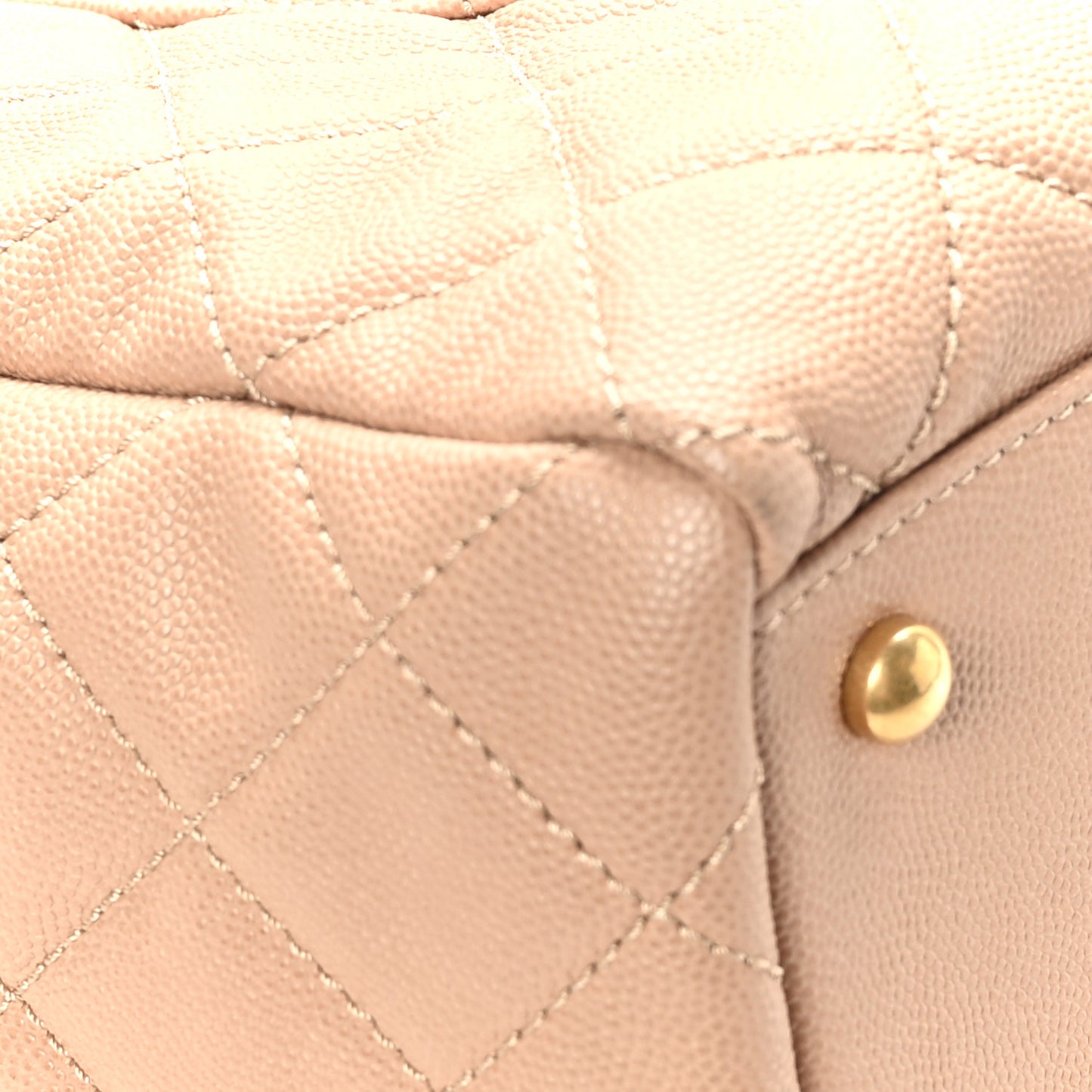 Caviar Quilted Large Coco Handle Shopping Tote Beige