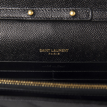 Saint Laurent Grain De Poudre Matelasse Chevron Monogram Chain Wallet Black 8 of 11