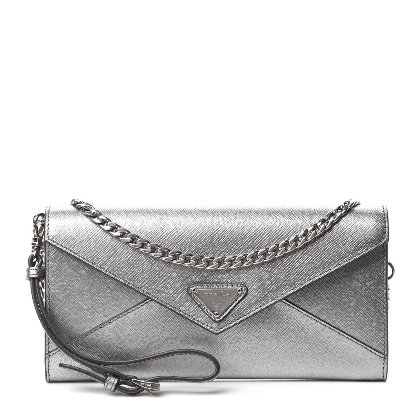 Metallic Saffiano Triangle Mini Crossbody Bag Cromo