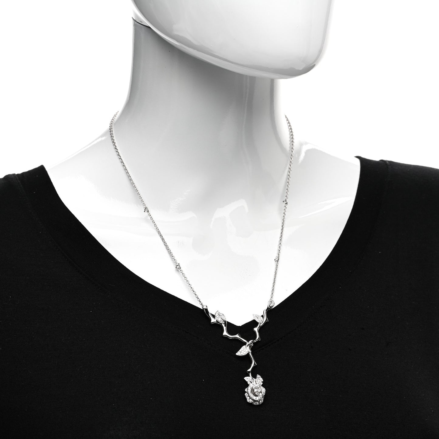 18K White Gold Diamond Medium Rose Dior Bagatelle Drop Necklace