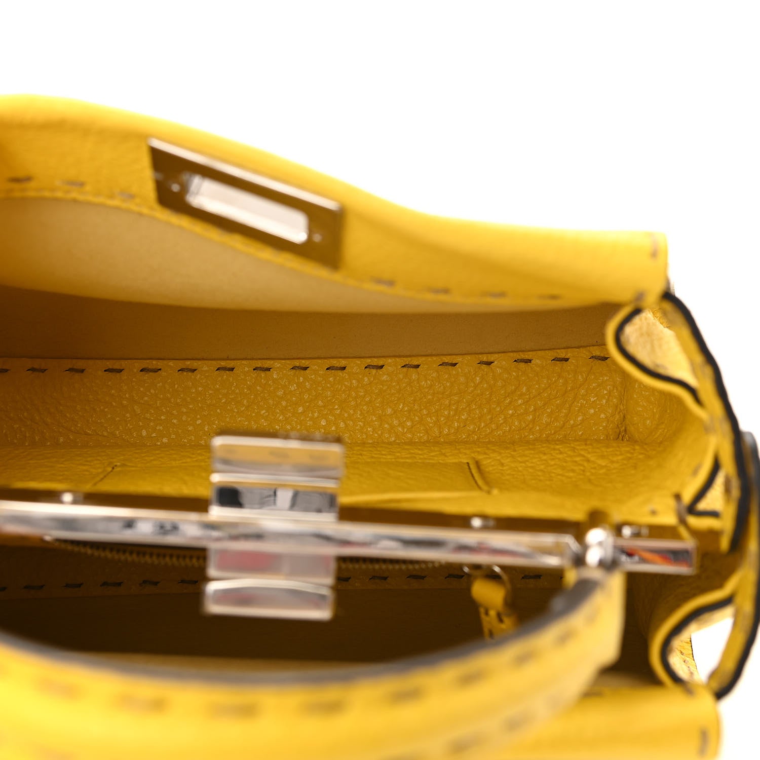 Fendi Cuoio Romano Selleria Mini Peekaboo Iconic Satchel Limone 5 of 9