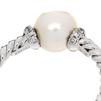 David Yurman 18K White Gold Pearl Diamond Petite Solari Station Ring 49 5 4 of 5