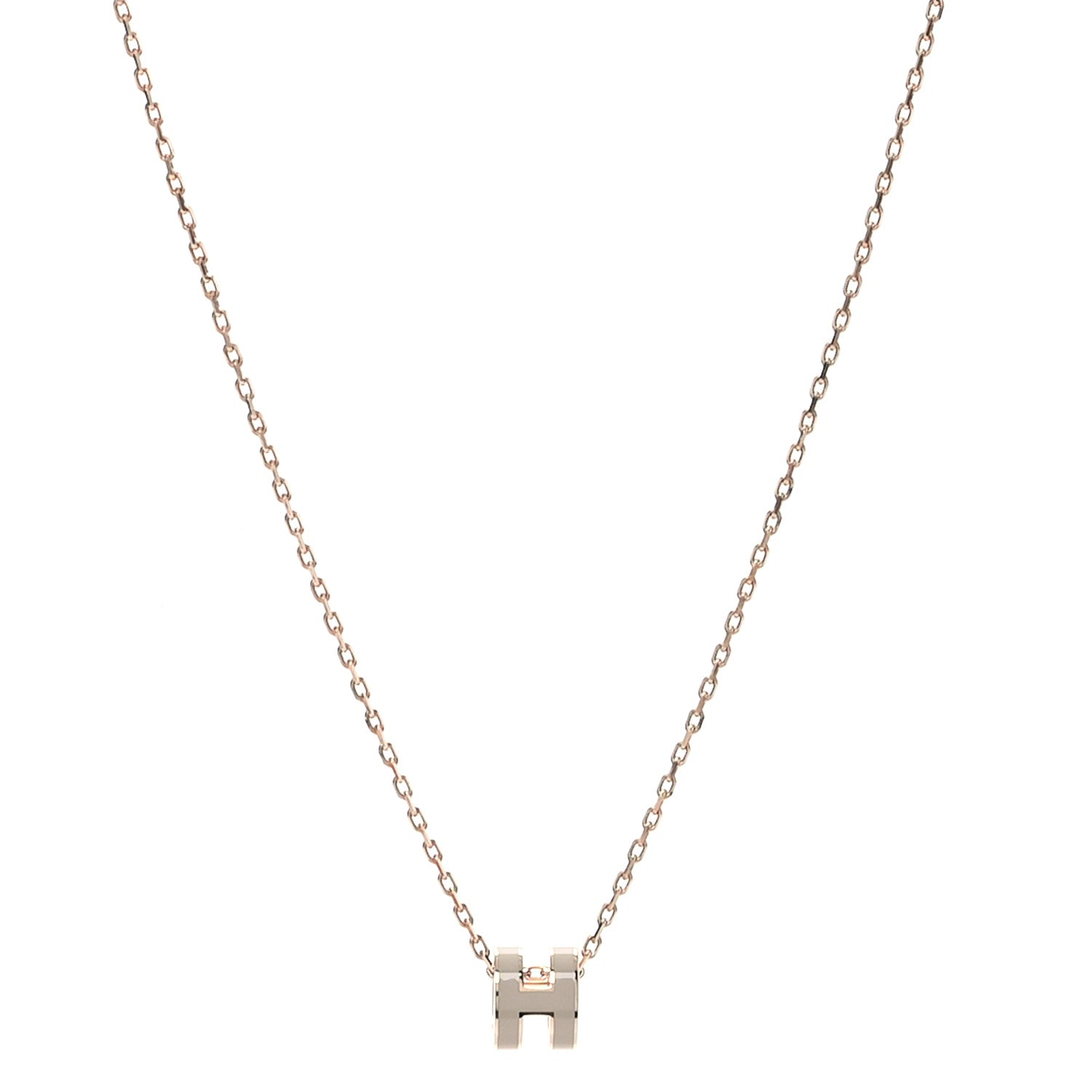 Hermes Lacquered Rose Gold Mini Pop H Pendant Necklace Marron Glace 1 of 6
