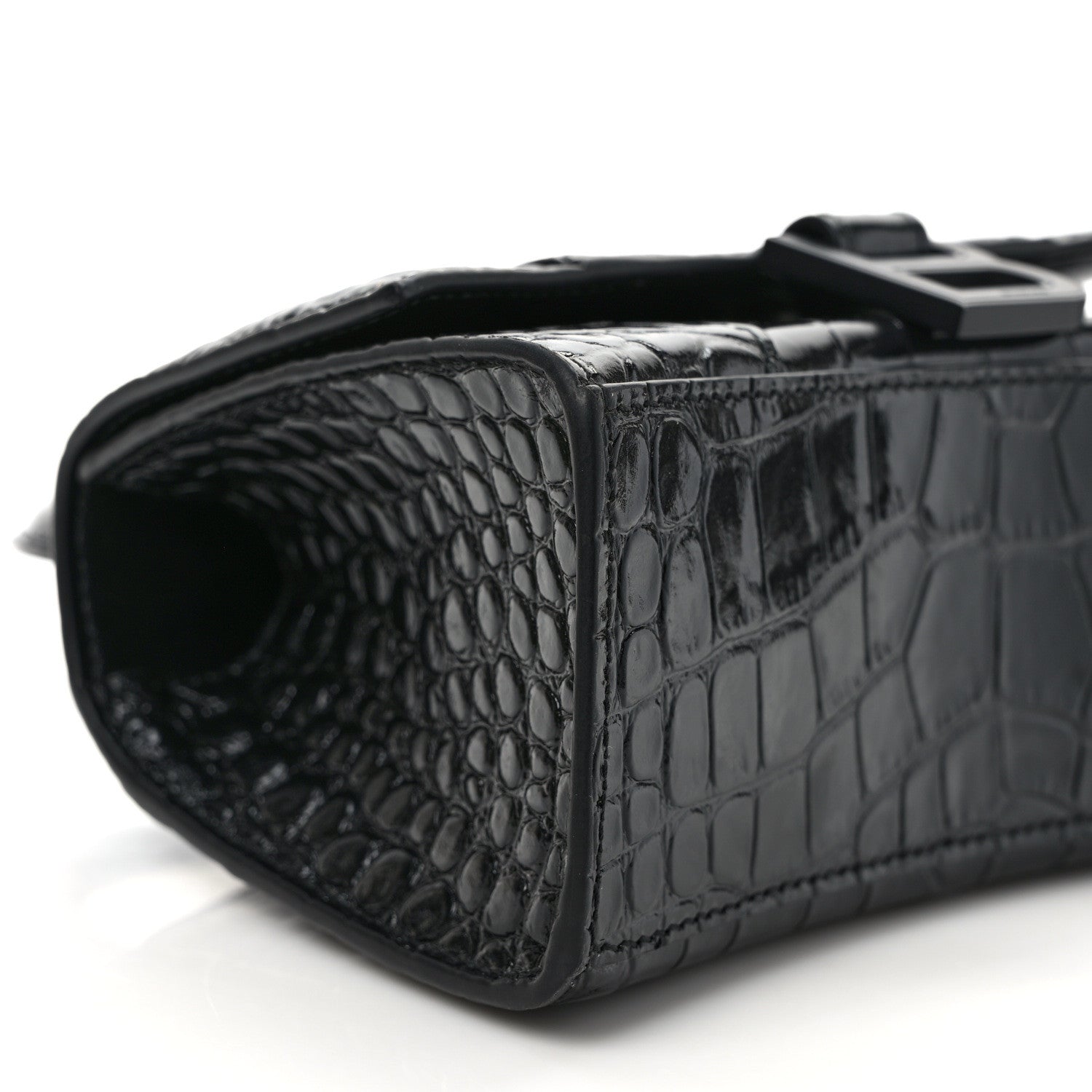 Balenciaga Shiny Calfskin Monochrome Crocodile Embossed Hourglass Top Handle Bag XS Black 7 of 8