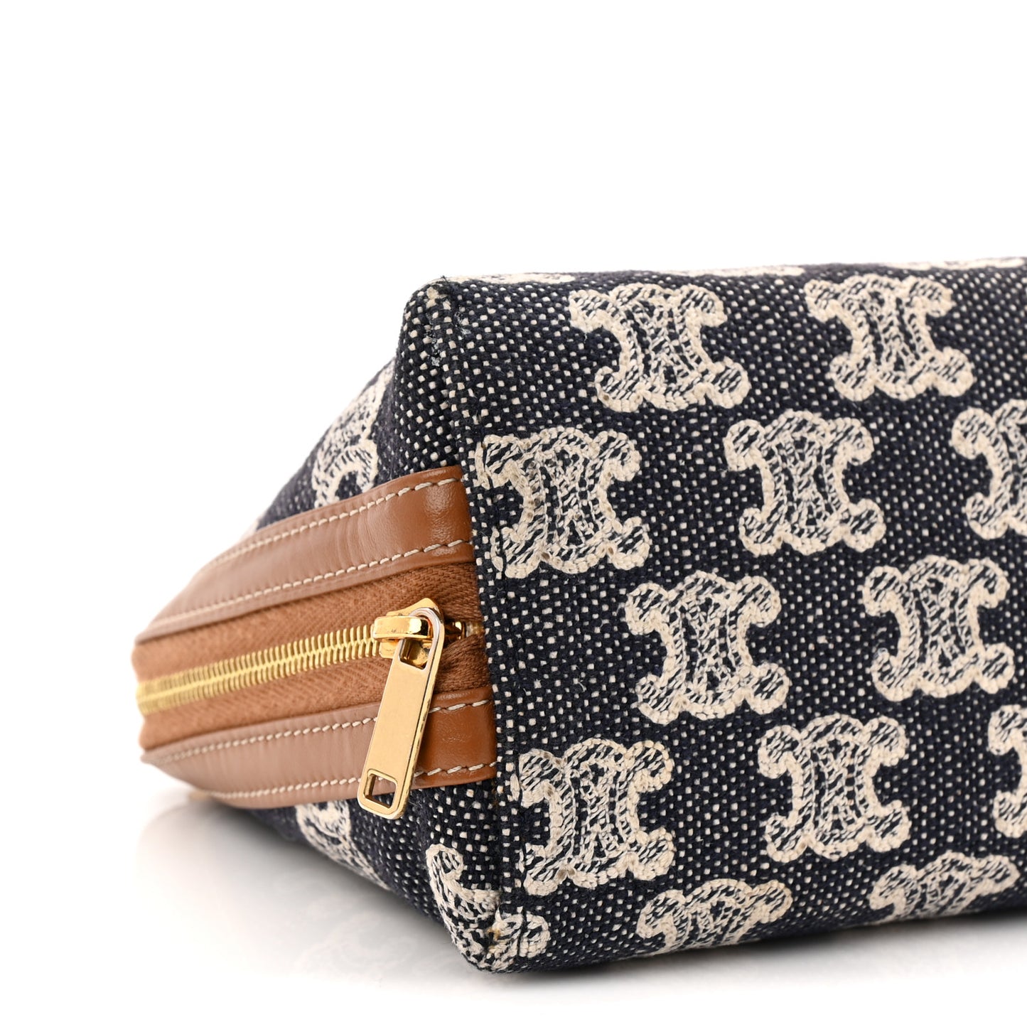 Canvas Calfskin Triomphe Embroidered Clutch On Chain Navy Blue