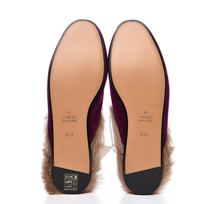 Gucci Velvet Fur Womens Princetown Slippers 35.5 Fucsia Violet Cyclamen Natural 5 of 8