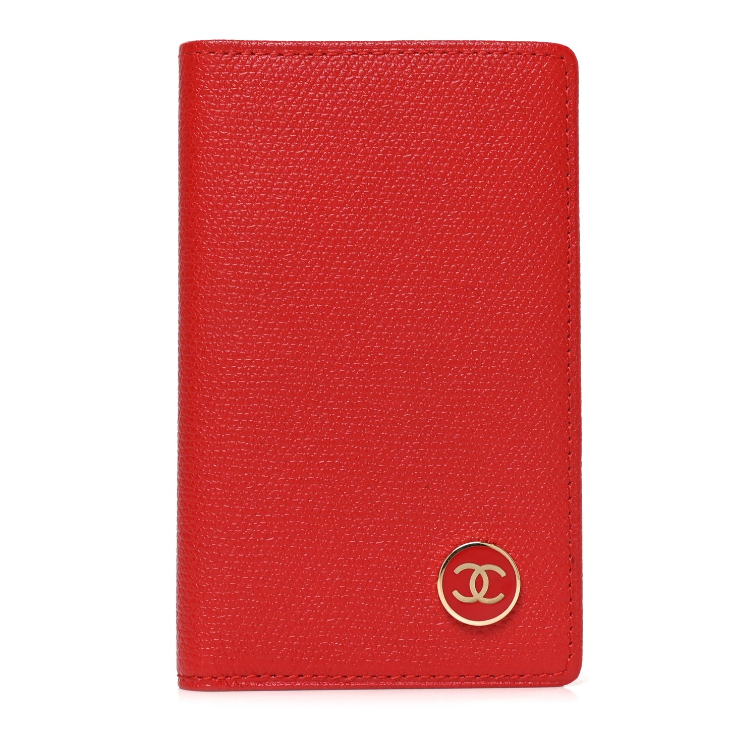 Grained Calfskin Small CC Button Pocket Agenda Cover Red