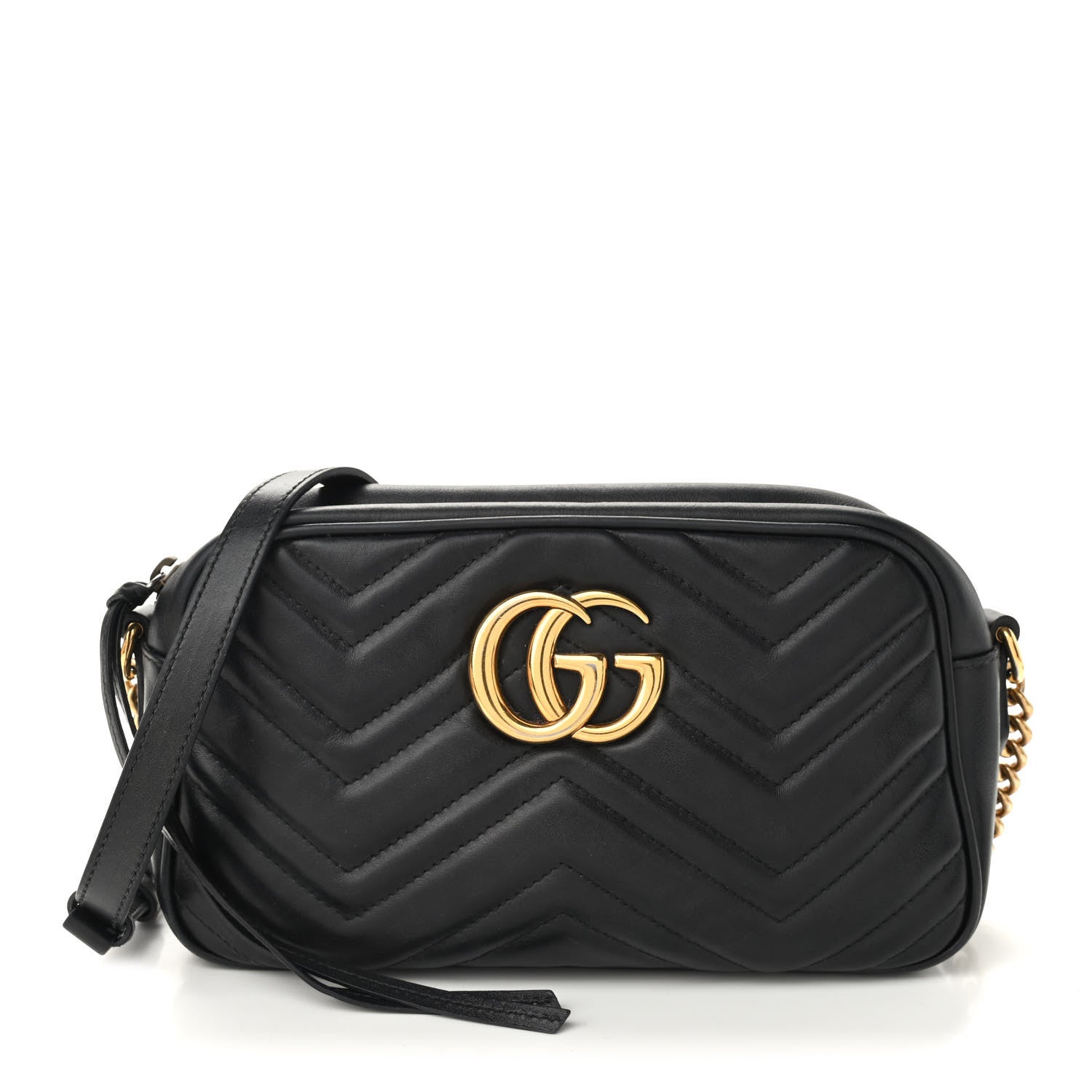 Gucci Calfskin Matelasse Small GG Marmont Chain Shoulder Bag Black 1 of 11