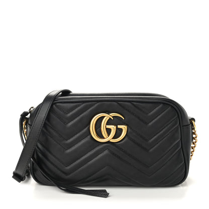 Gucci Calfskin Matelasse Small GG Marmont Chain Shoulder Bag Black 1 of 11