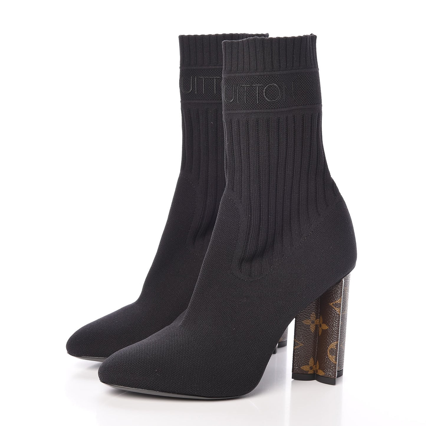 Monogram Stretch Fabric Silhouette Ankle Boots 39.5 Black