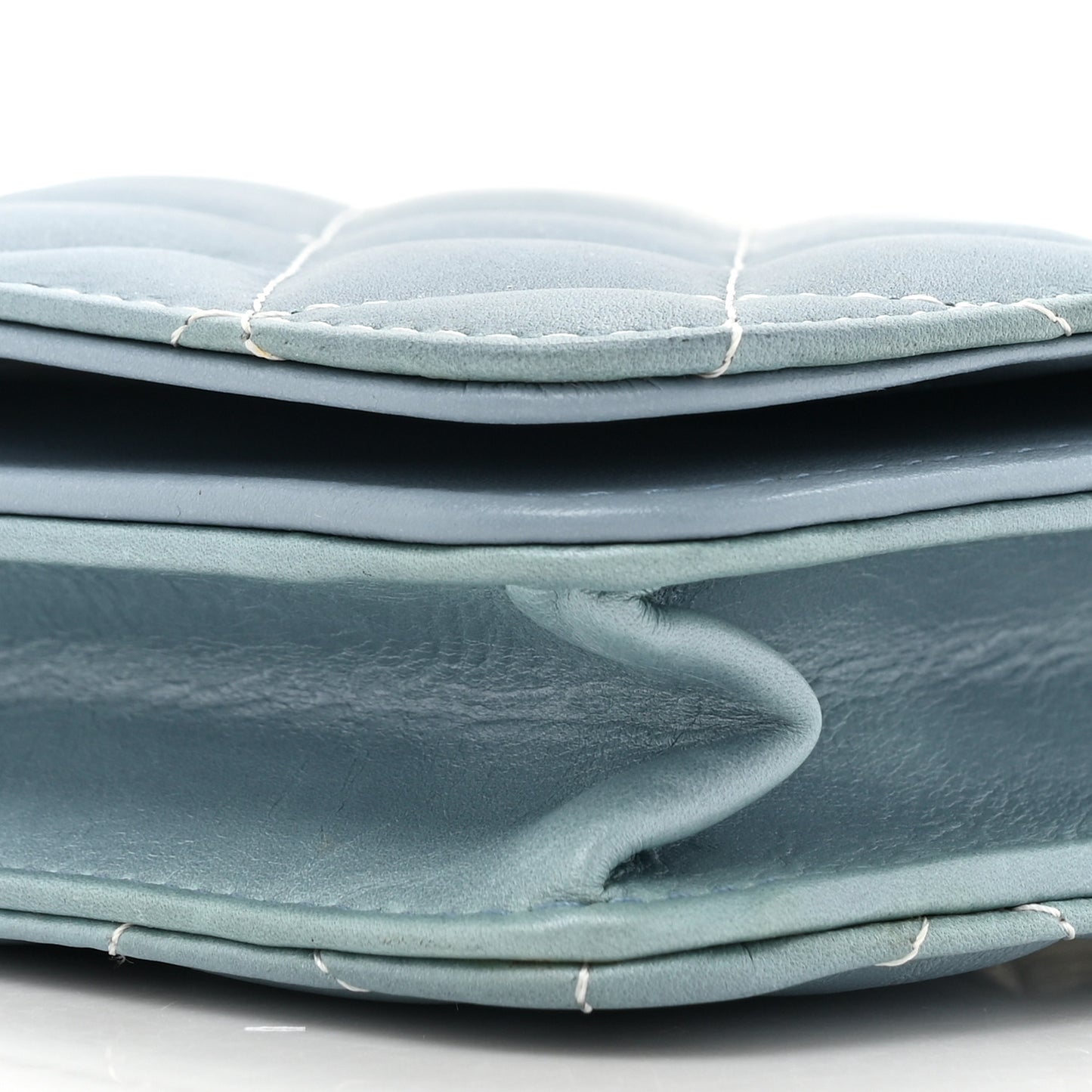 Faded Patent Calfskin Quilted Wallet on Chain Blue