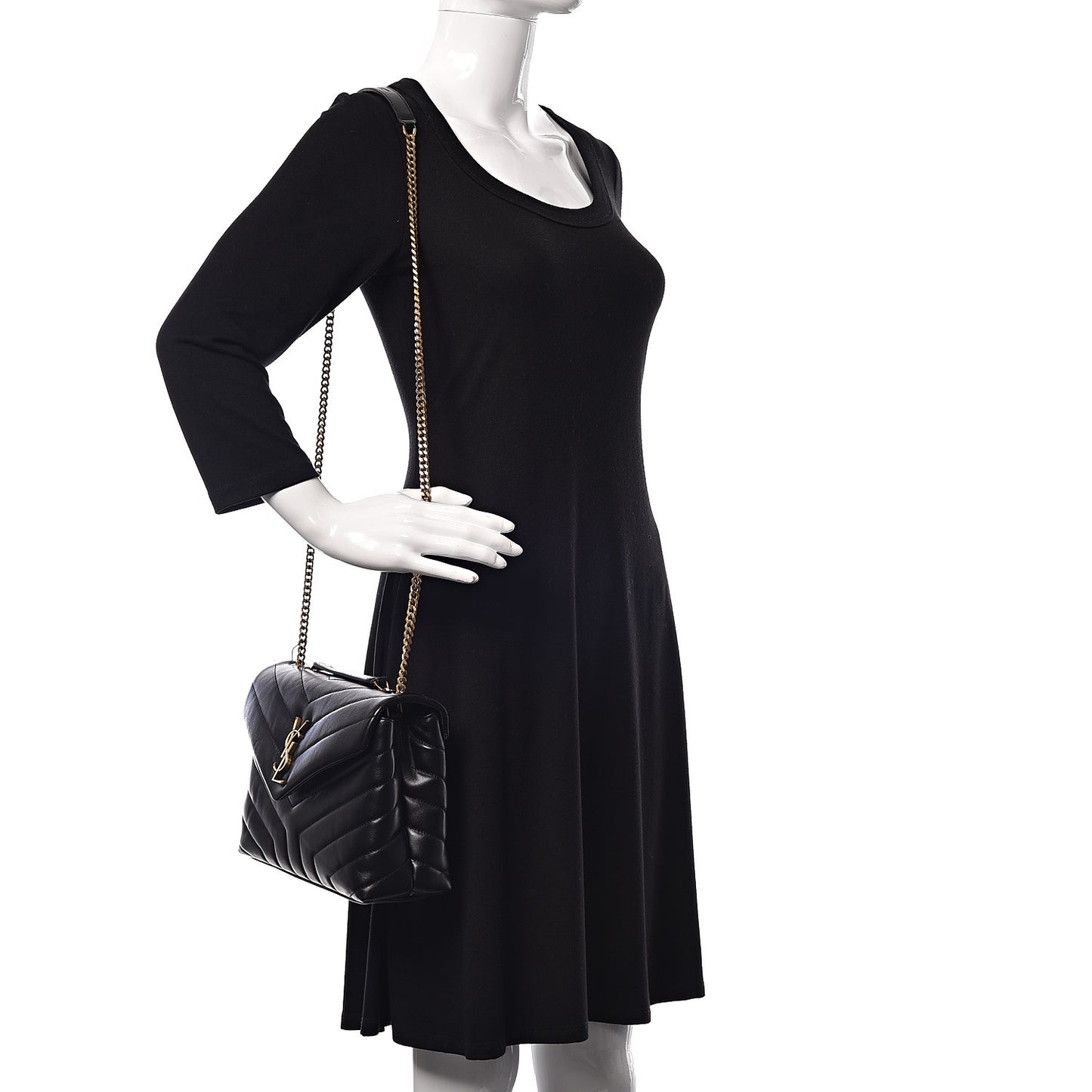 Calfskin Y Quilted Monogram Small Loulou Chain Satchel Black