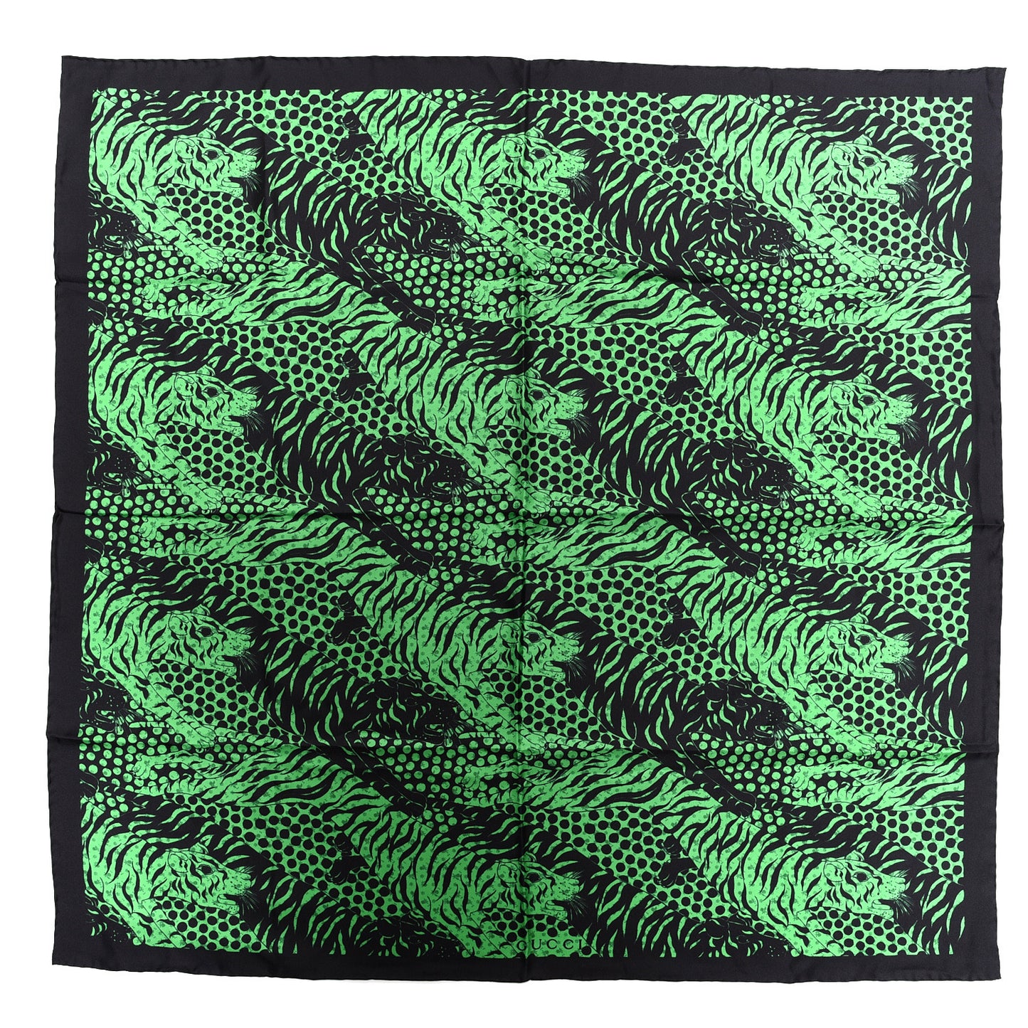 Silk Tiger Print Square Scarf Green Black