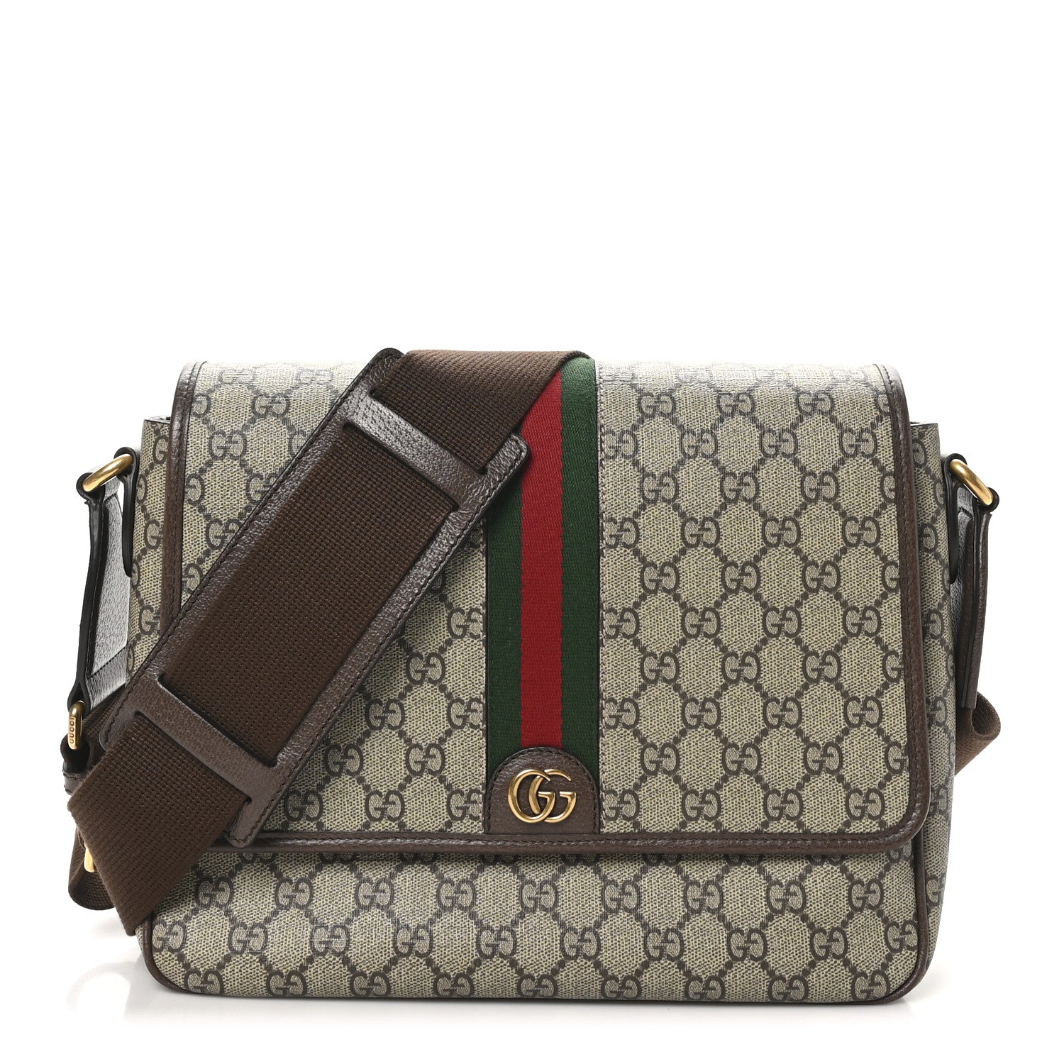 Gucci Tender GG Supreme Monogram Textured Dollar Calfskin Ophidia Messenger Bag Beige Ebony Dark Brown 1 of 9