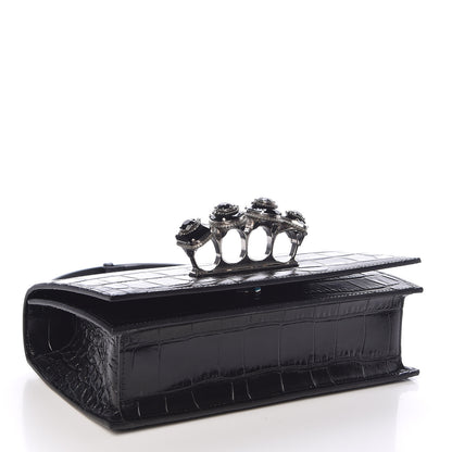 Alexander McQueen Calfskin Crocodile Embossed Knuckle Shoulder Bag Black 4 of 10