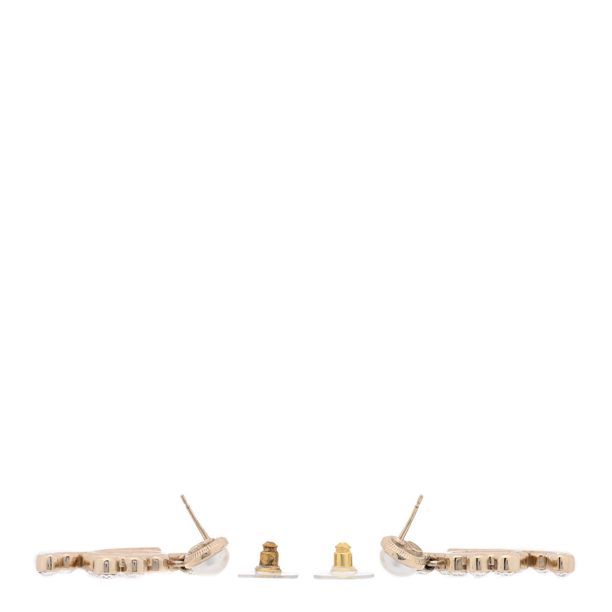 Chanel Crystal Pearl Large CC Drop Earrings Gold 3 of 5