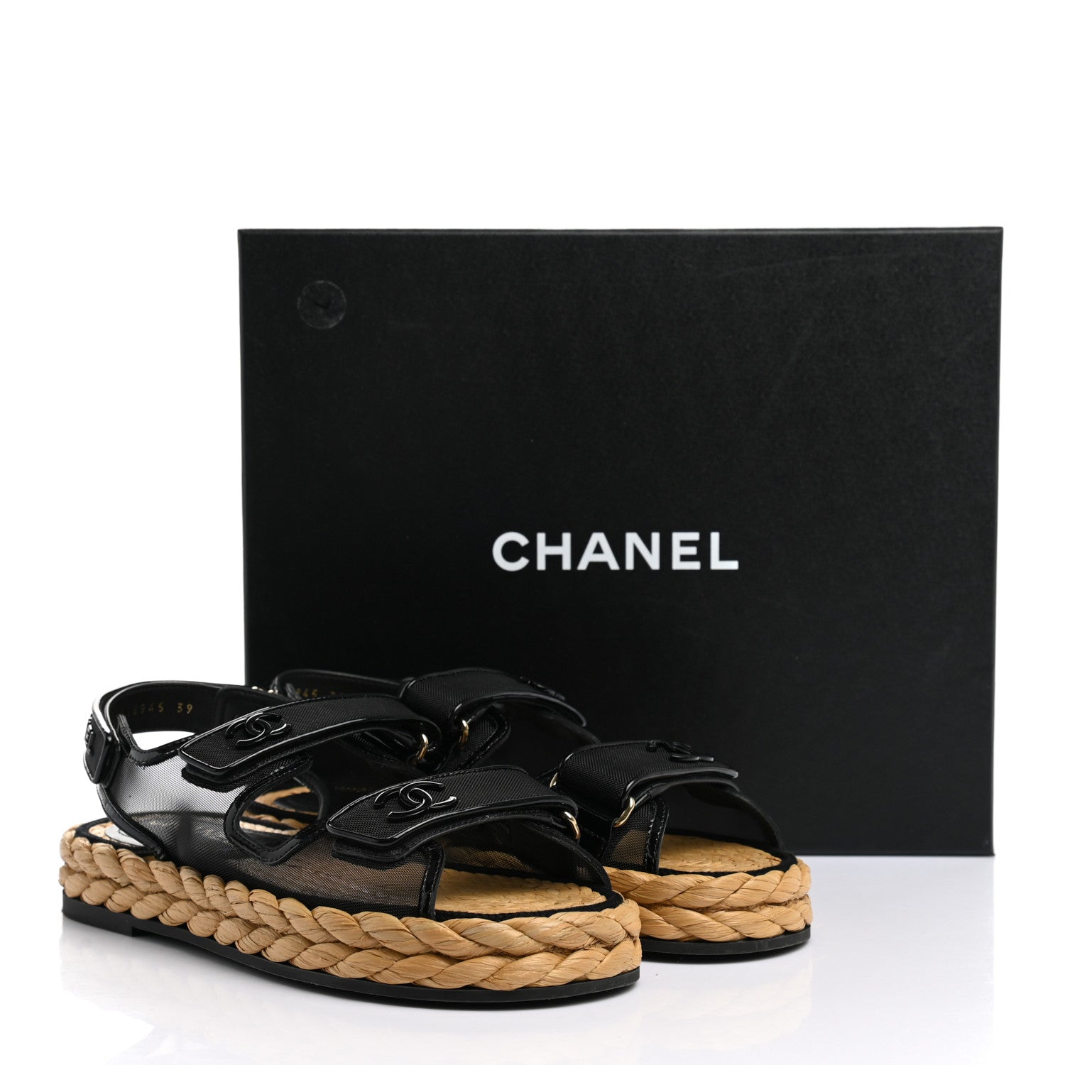 Chanel Mesh Patent Calfskin Velcro Dad Sandals 39 Black 10 of 10