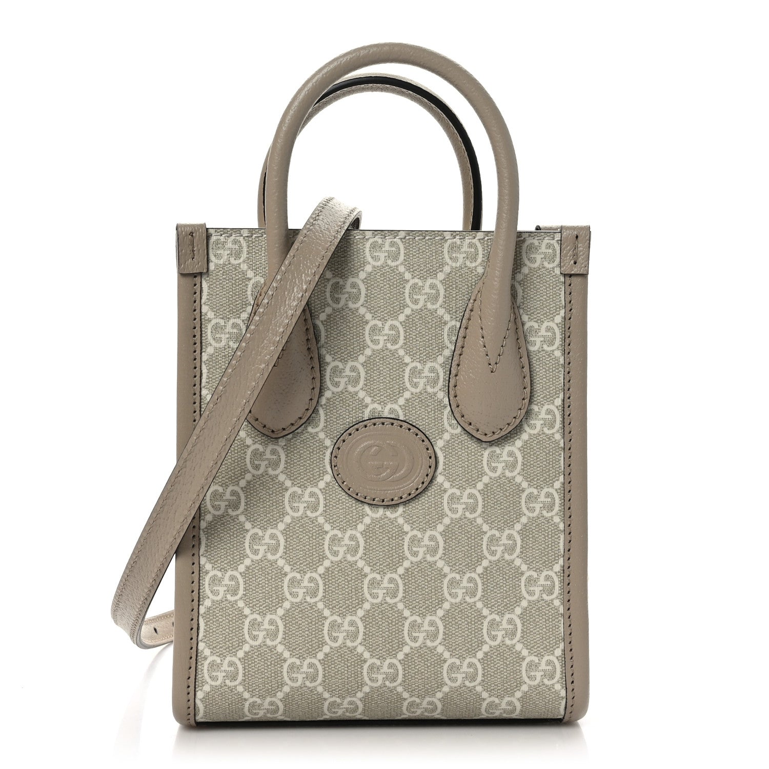 Gucci GG Supreme Monogram Textured Dollar Calfskin Mini Retro Interlocking G Tote Bag Beige Mystic White Oatmeal 1 of 9