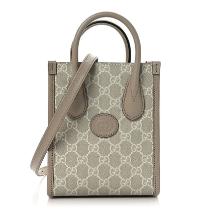 Gucci GG Supreme Monogram Textured Dollar Calfskin Mini Retro Interlocking G Tote Bag Beige Mystic White Oatmeal 1 of 9