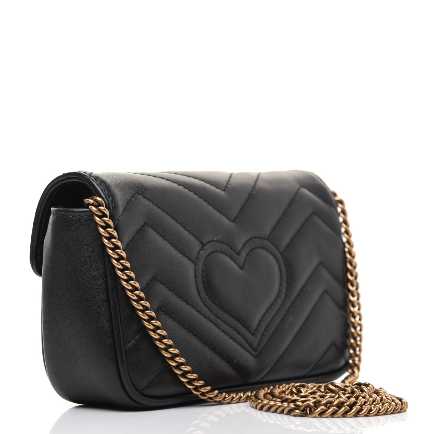Calfskin Matelasse Super Mini GG Marmont Shoulder Bag Black