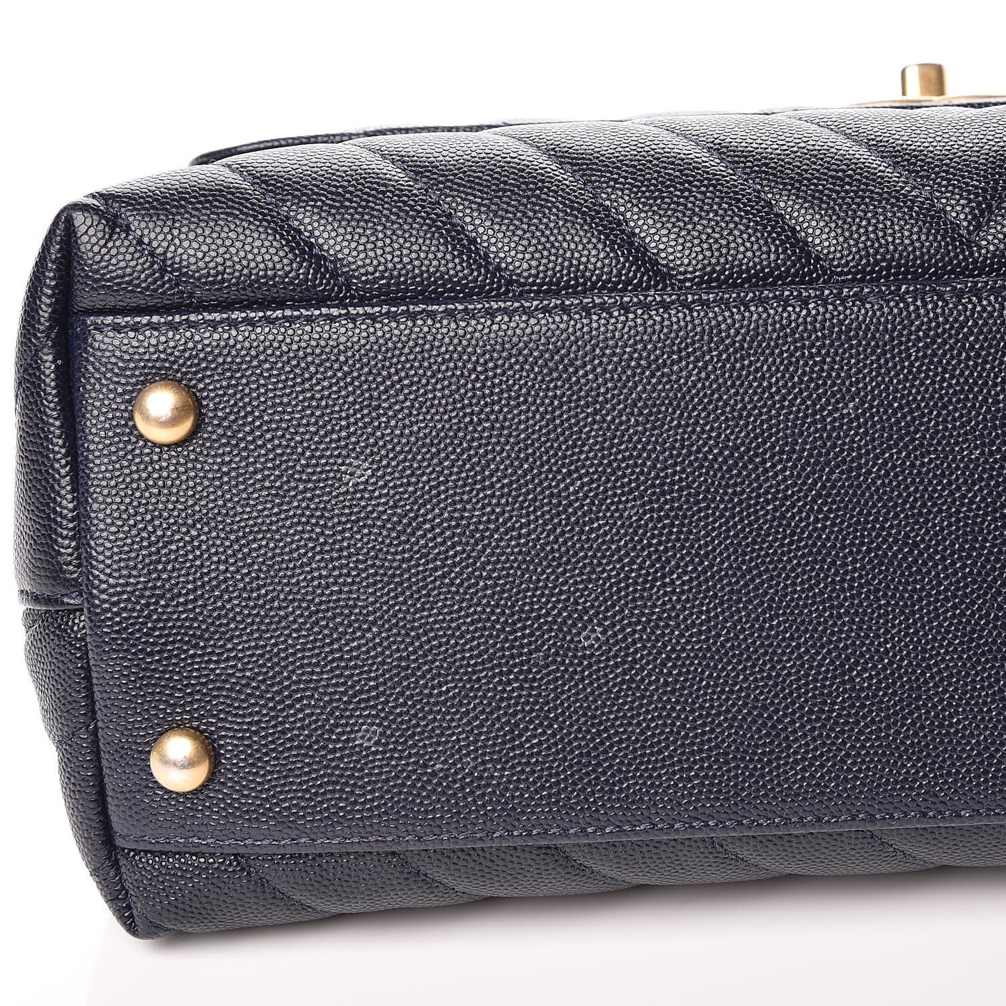 Caviar Chevron Quilted Small Coco Handle Flap Navy