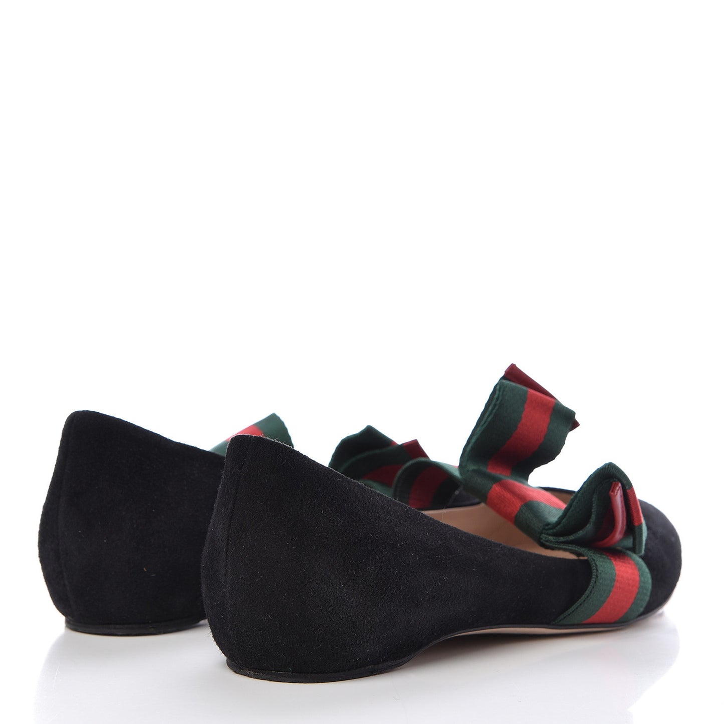 Suede Web Bow Point Toe Ballerina Flats 38.5 Black