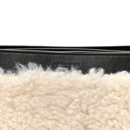 Bottega Veneta Nappa Intrecciato Shearling Andiamo Double Pouch Bag Black White 8 of 10