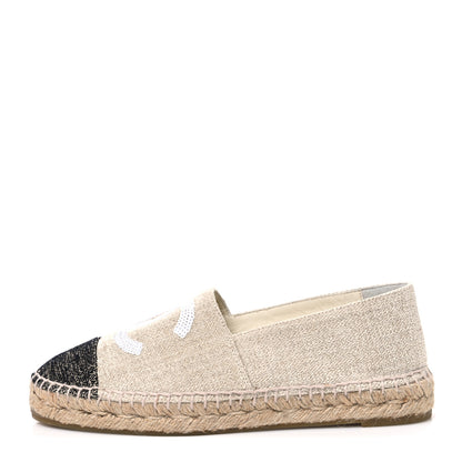 Chanel Toile Sequin CC Espadrilles 37 Beige Black 1 of 12