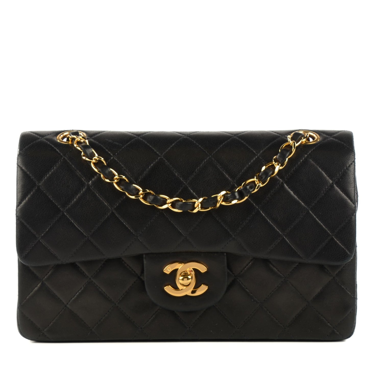 Lambskin Quilted Small Double Flap Black