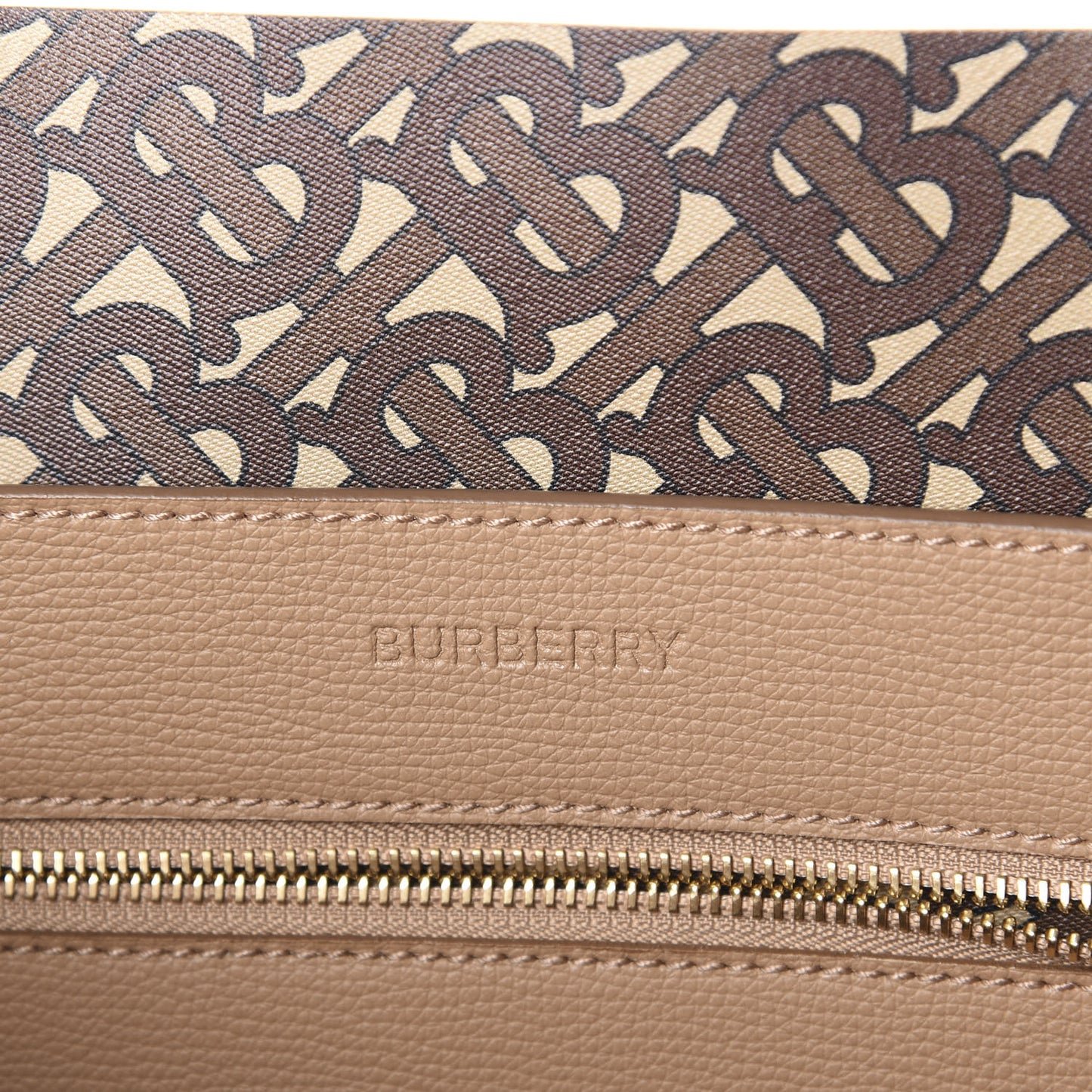 Calfskin TB Motif Embossed Medium Tote Camel