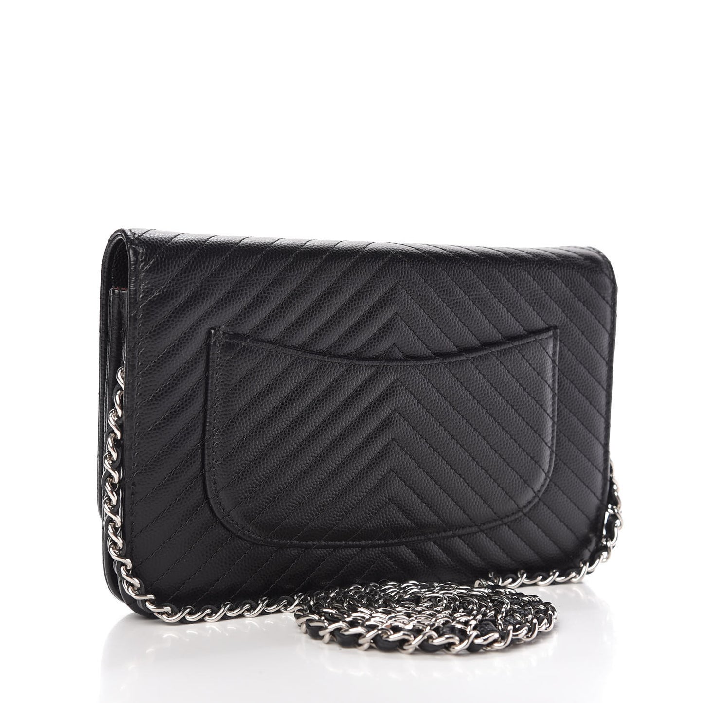 Caviar Chevron Quilted Wallet On Chain WOC Black