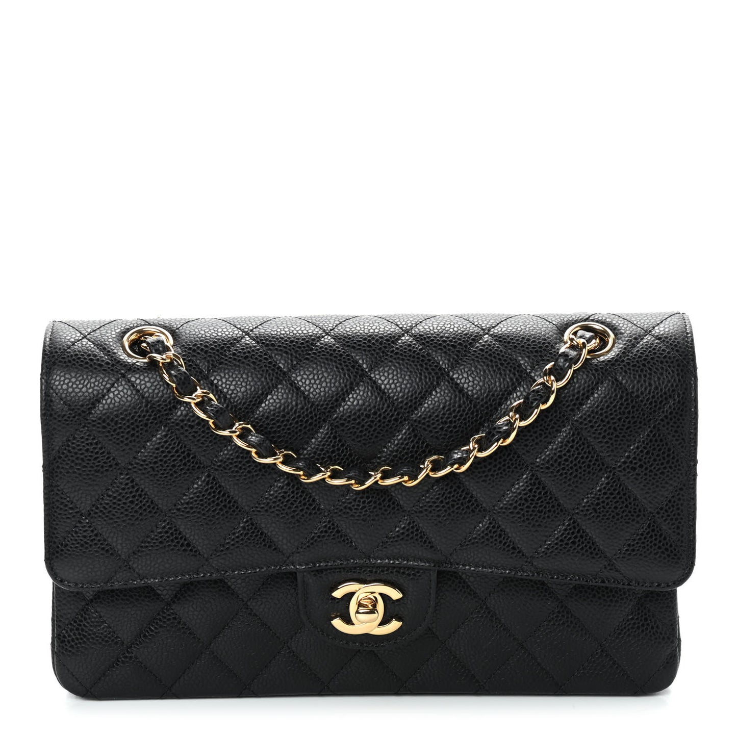 Caviar Quilted Medium Double Flap Black