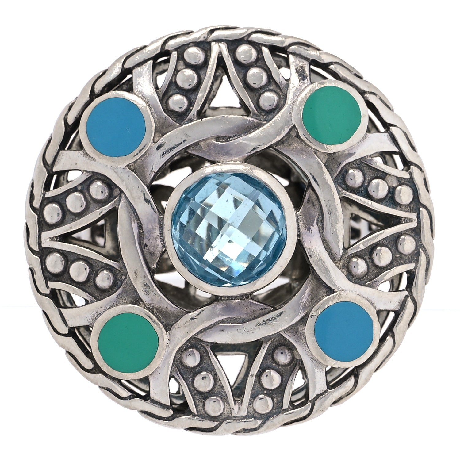 John Hardy Sterling Silver Enamel Blue Topaz Palu Bulan Coin Ring 58 8.25 1 of 6
