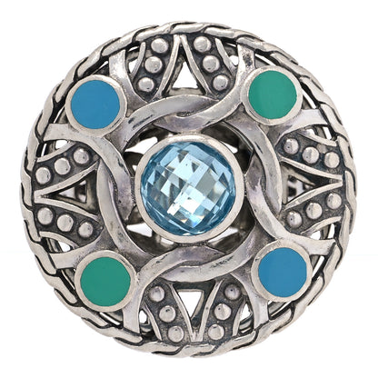 John Hardy Sterling Silver Enamel Blue Topaz Palu Bulan Coin Ring 58 8.25 1 of 6