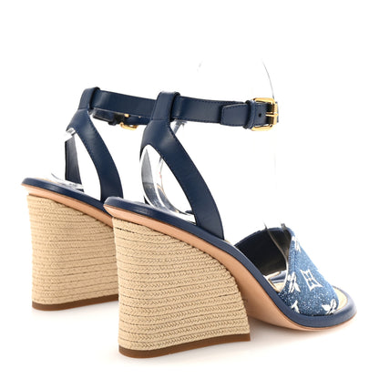 Louis Vuitton Monogram Denim Maia Wedge Sandal 37 5 of 9