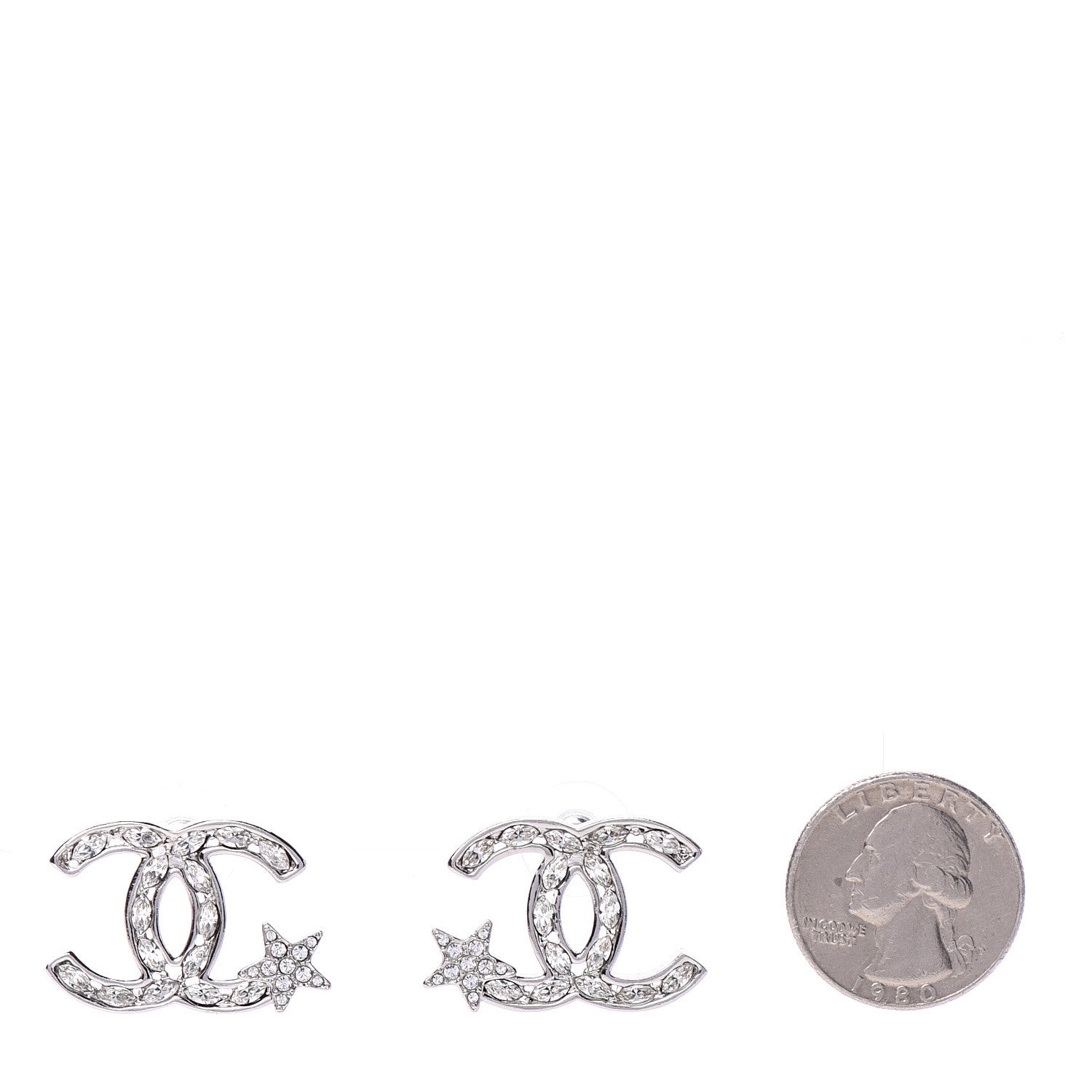 Chanel Crystal CC Starfall Earrings Silver 2 of 5