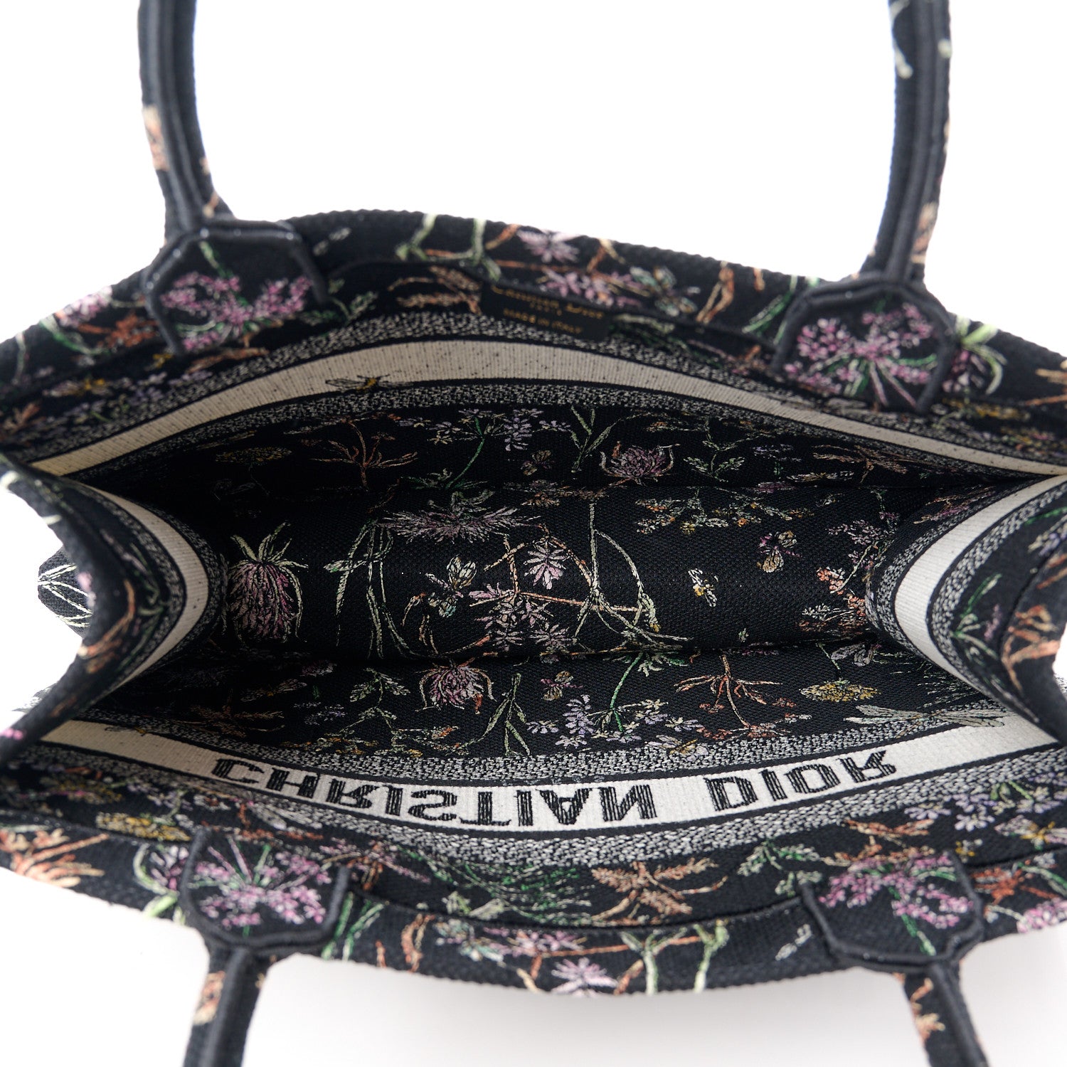 Christian Dior Canvas Embroidered Medium Herbarium Book Tote Black Multicolor 5 of 11