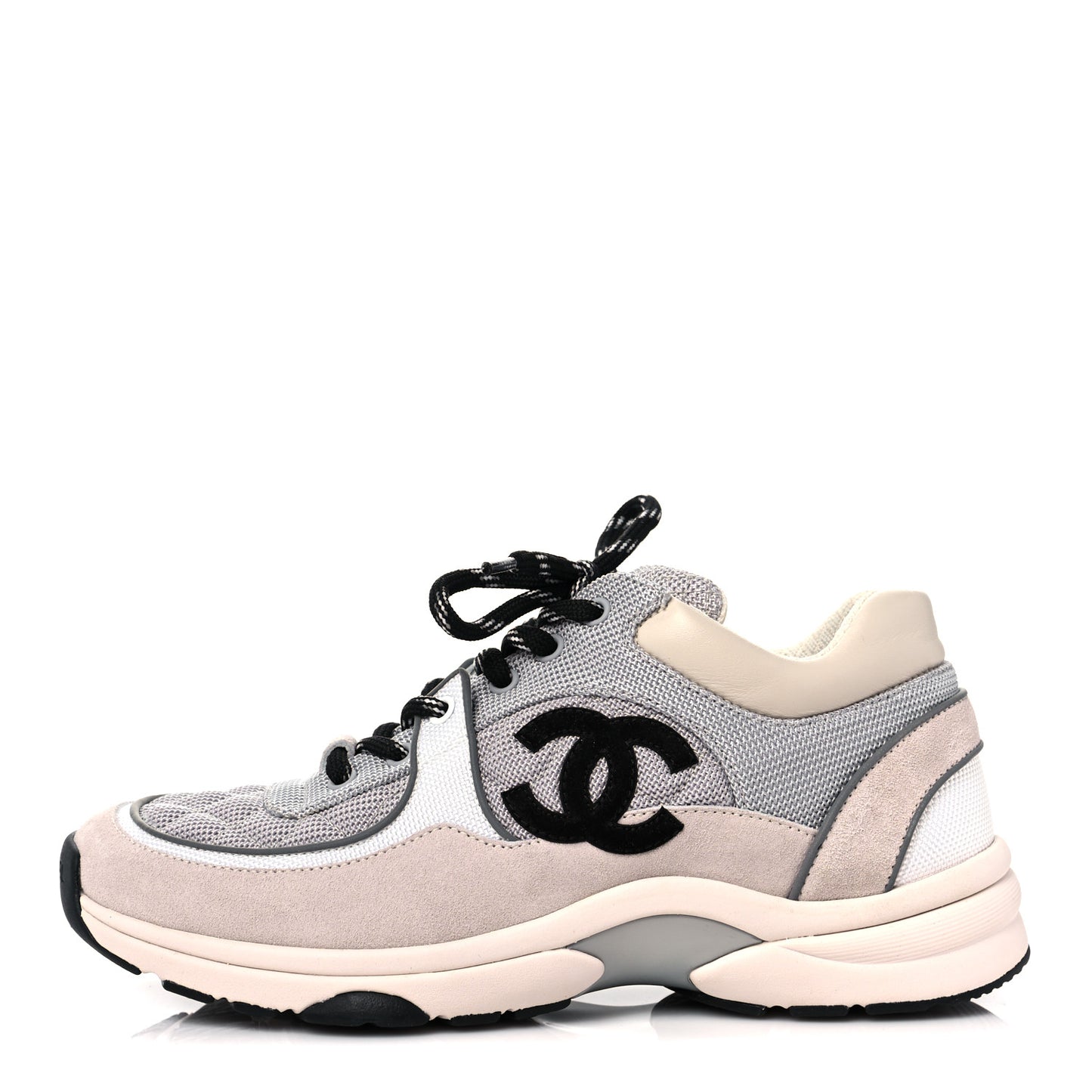 Nylon Calfskin Suede Womens CC Sneakers 39 Grey White Pink