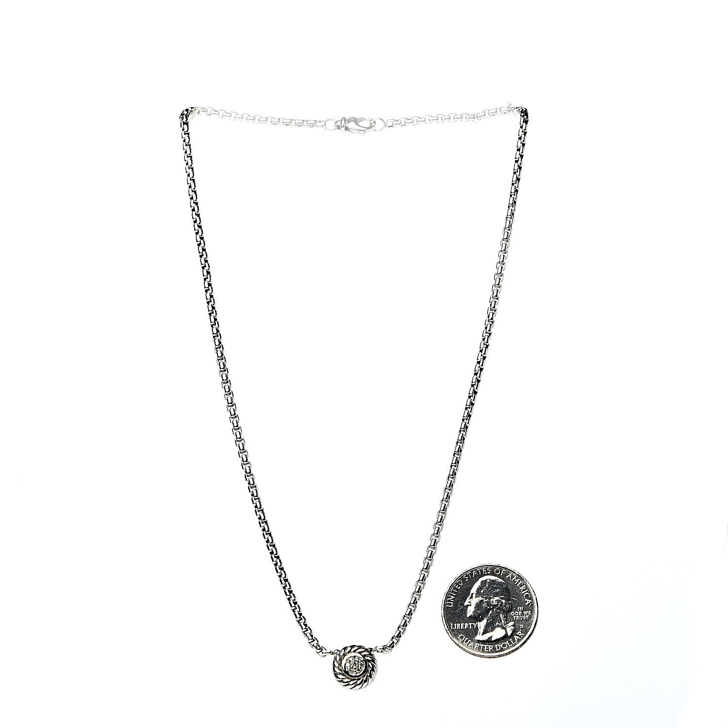 David Yurman Sterling Silver 18K Yellow Gold Diamond 12mm Pave Cookie Necklace 3 of 5