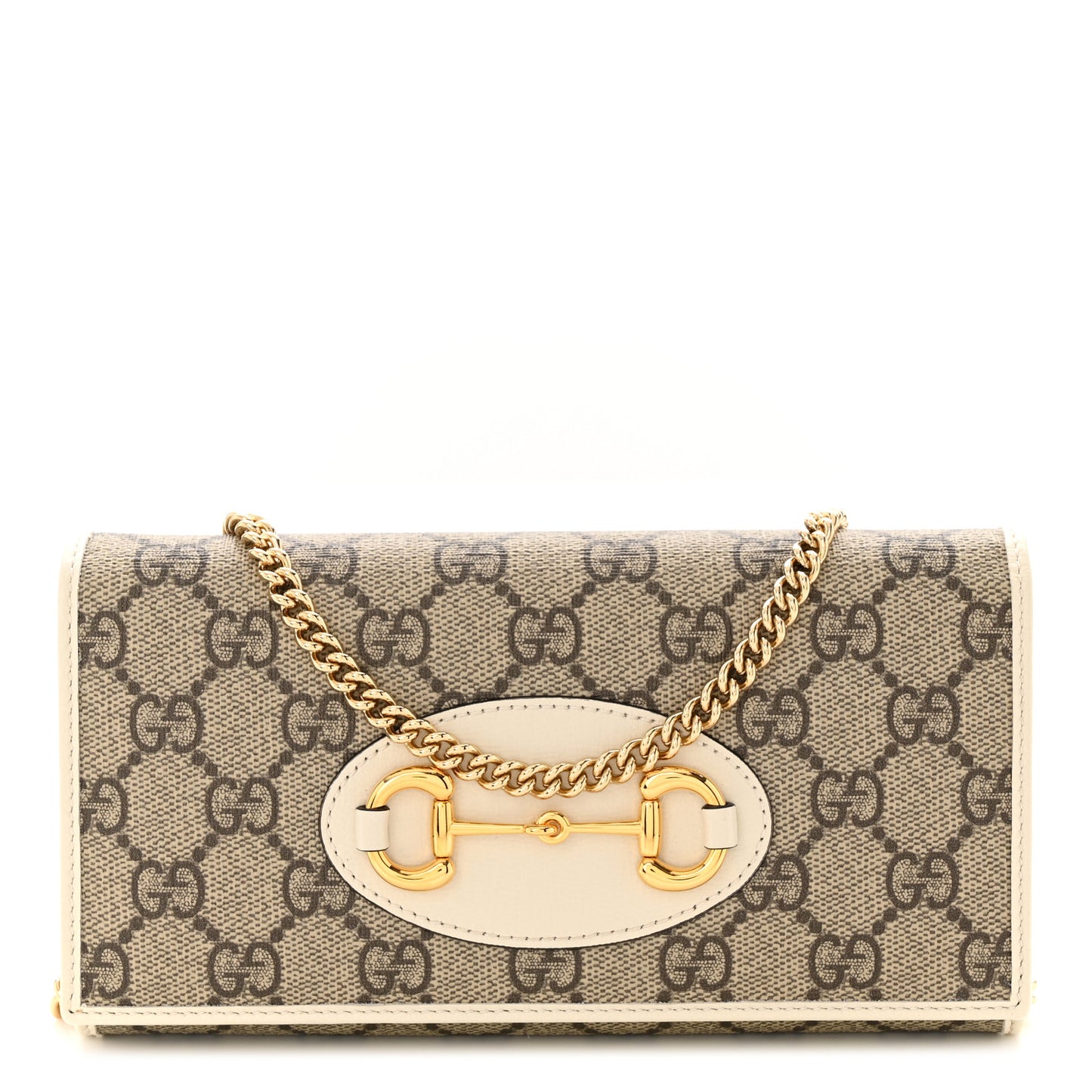 GG Supreme Monogram Azalea Calfskin Horsebit 1955 Wallet On Chain Beige Ebony Mystic White