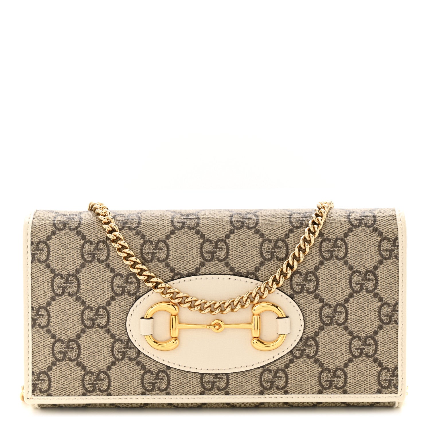 Gucci GG Supreme Monogram Azalea Calfskin Horsebit 1955 Wallet On Chain Beige Ebony Mystic White 1 of 11