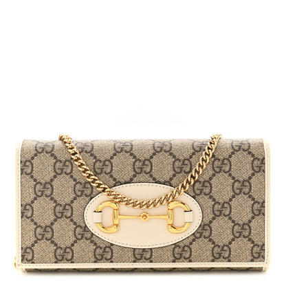 Gucci GG Supreme Monogram Azalea Calfskin Horsebit 1955 Wallet On Chain Beige Ebony Mystic White 1 of 11