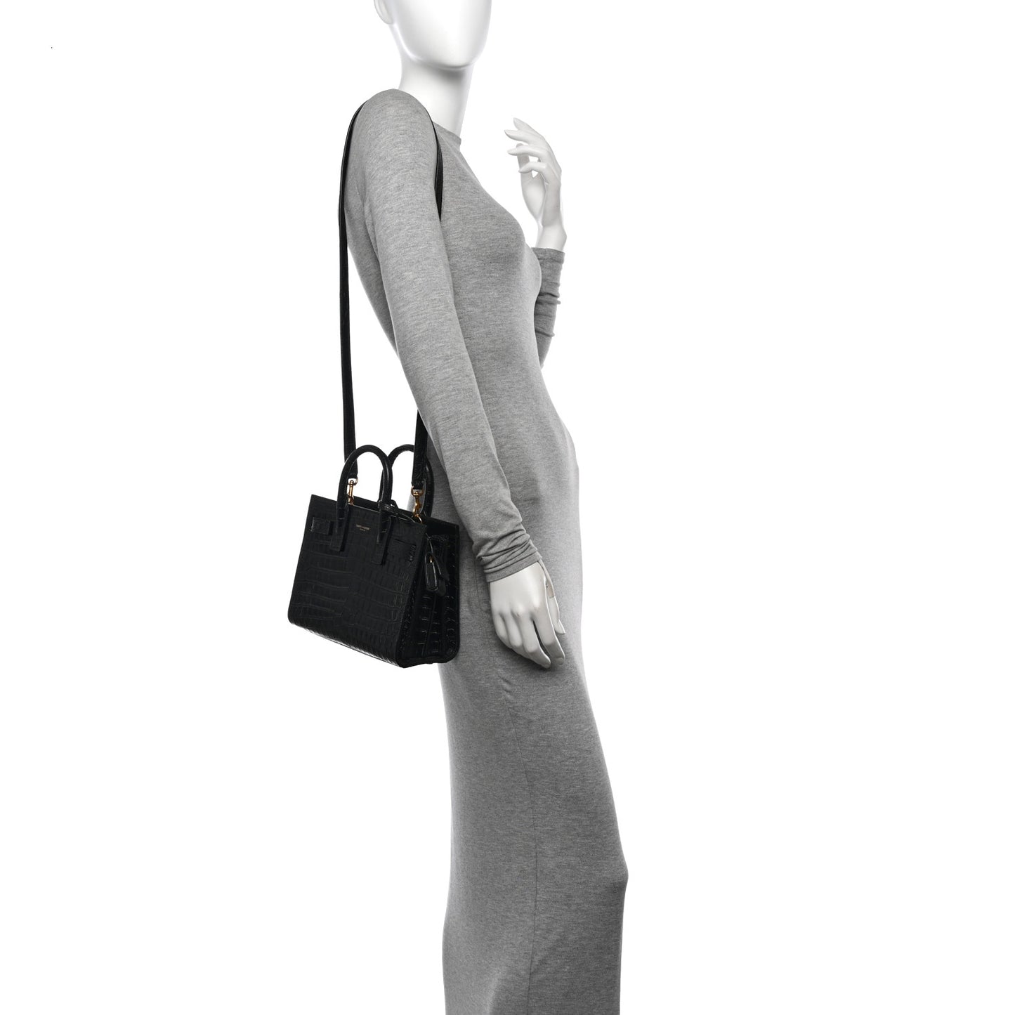 Calfskin Crocodile Embossed Nano Sac De Jour Black