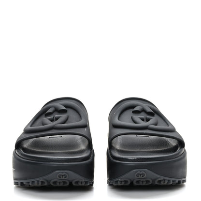 Gucci Soft Rubber Womens Interlocking G Platform 42mm Slide Sandals 39 Black 2 of 7