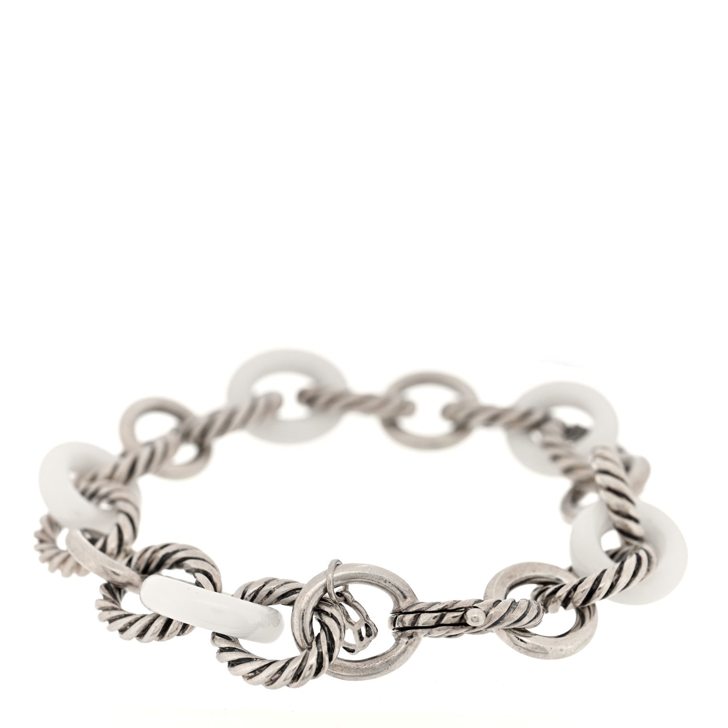 David Yurman Sterling Silver Ceramic 13mm Large Oval Link Bracelet White 2 of 3