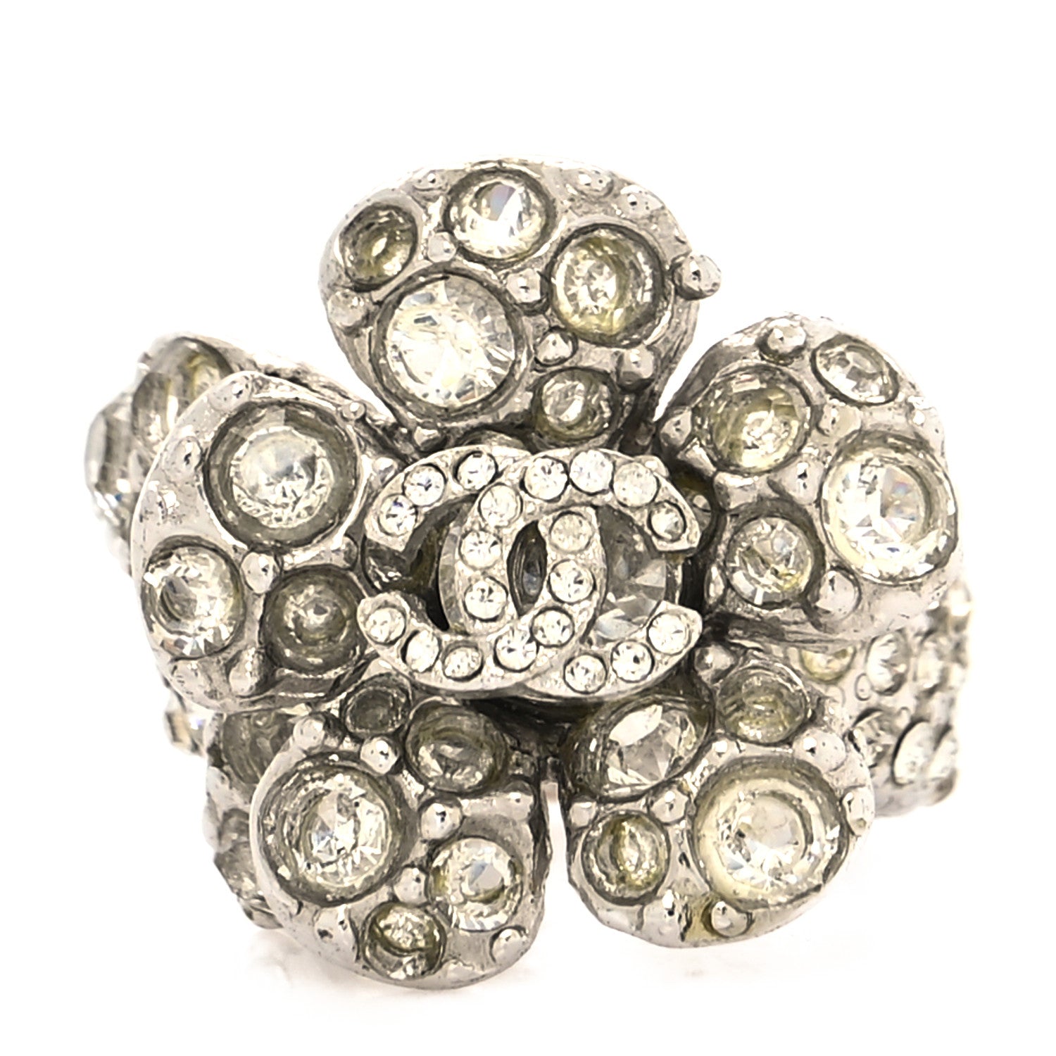 Chanel Swarovski Crystal Camellia Ring 6.5 Silver 1 of 4